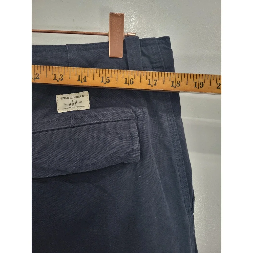 Gap Mens Loose Fit Baggy 90's Cargo Pants Navy Blue Cotton Canvas Workwear 35x30